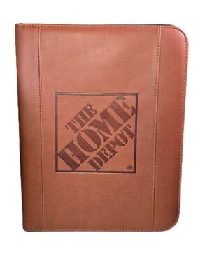 Leeman The Home Depot Brown Leather Office Padfolio Notepad Portfolio Zippered